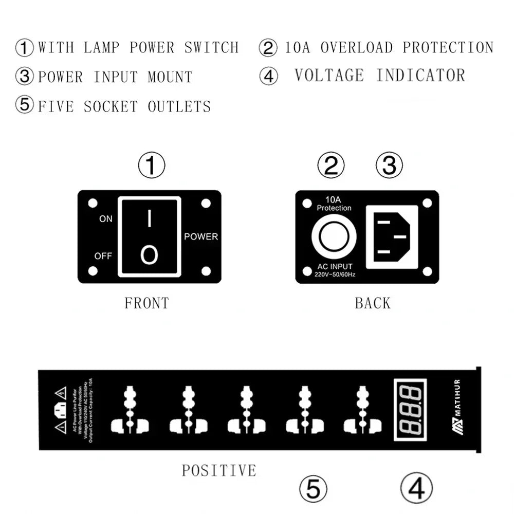 Matihur MT-102 Audio Noise AC Power Filter Power Conditioner Power Purifier Surge Protection with EU Outlets Power Strip hifi