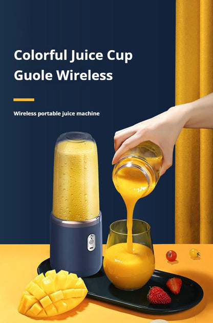 Custom Logo 6-Blade Mini Portable Electric Fruit Juicer Hot Sell USB Rechargeable Juicer Blender with Cup for Car Use