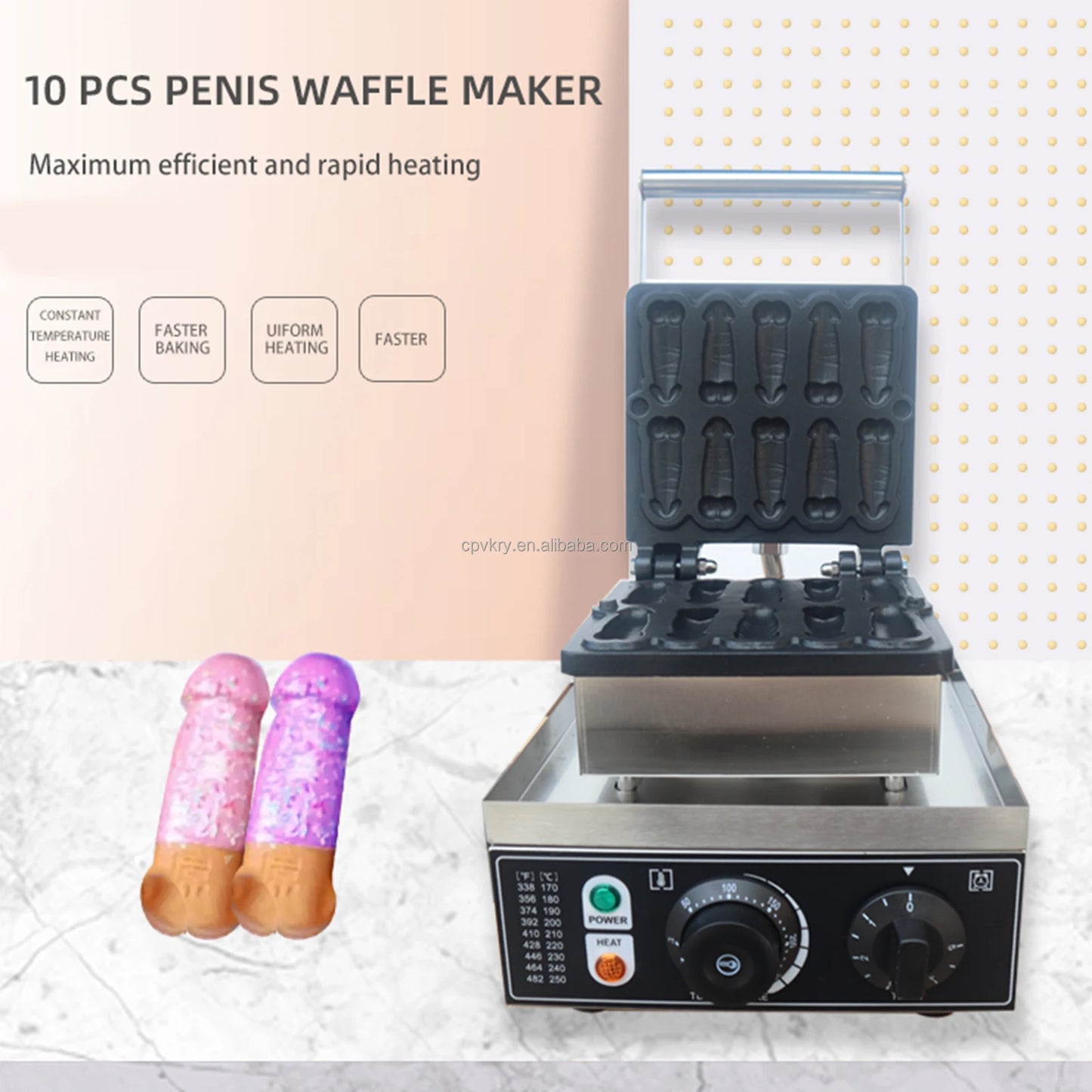 US Commercial 110/220V Stainless Steel Waffle Maker Machine Creative Pattern Non-Stick for Coating 50-300/122-572