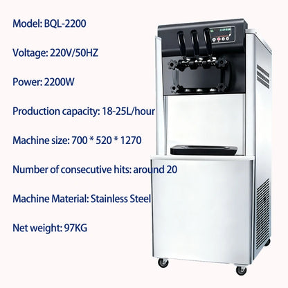 Commercial Soft Serve Ice Cream Machine 3 Flavors Milk ISO CE Certified Easy Operate Extended Evaporator Restaurant Factory