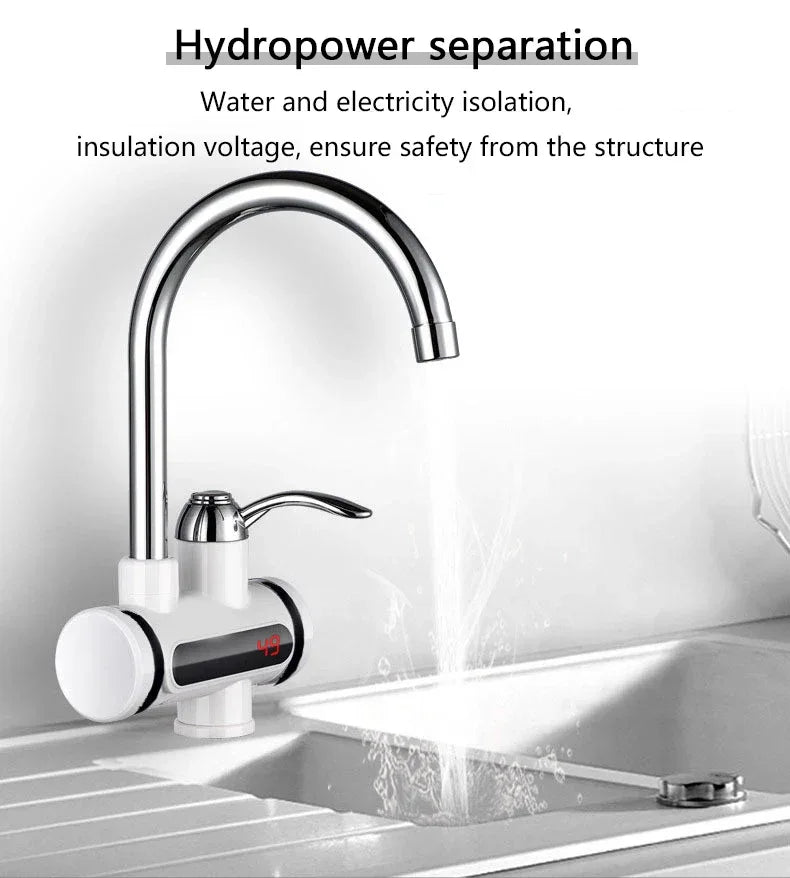 DMWD Electric Instant Hot Water Faucet Stainless Steel Water heater with LED Temperature Display Tankless Tap For Kitchen shower