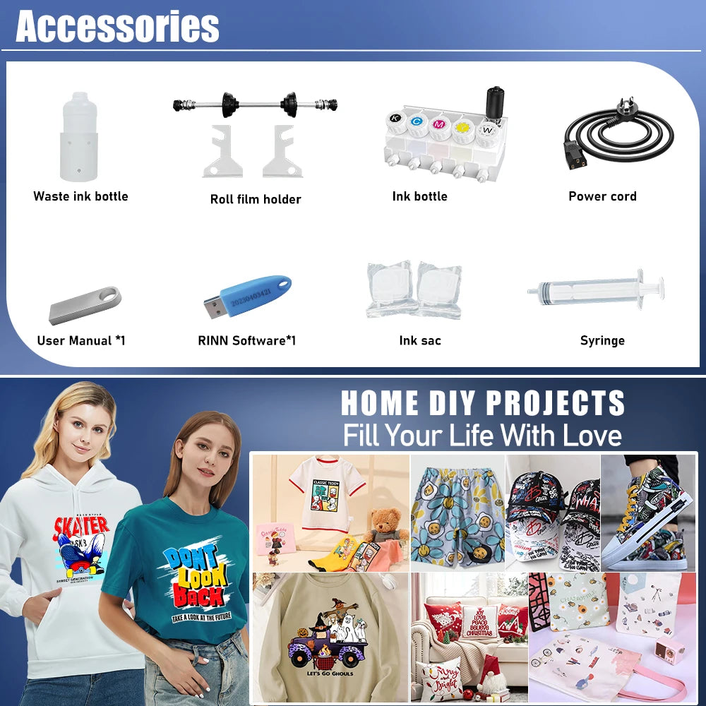 European Warehouse A3 DTF Printer With XP600 Head Printing Machine for Custom T Shirt Printing High Speed White Ink System