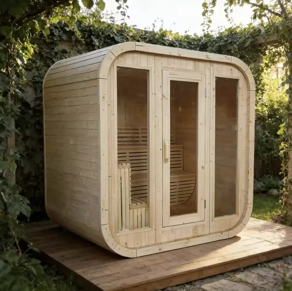Premium Outdoor Canadian Red Cedar Sauna with Electric Heater and Tempered Glass Door for Backyard