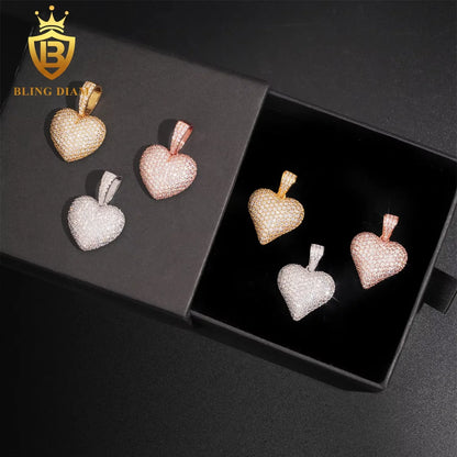 USA Stock  New Arrivals Hip Hop Moissanite Jewelry 925 Sterling Silver Gold Plated Iced Out Heart Pendant Men Women