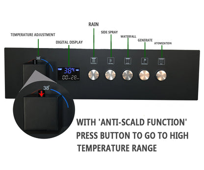 Ceiling Rain Shower Matte Black Modern LED Music Shower Set 36*12inch  Bathroom Thermostatic Digital Smart Mixed System