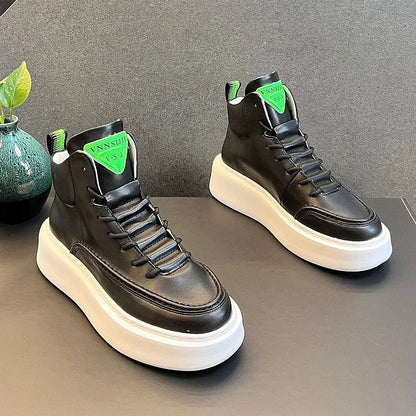 New High Top Board Shoes for Men, Trendy and Versatile, Thick Sole with Increased Height, Lightweight and Soft Sole