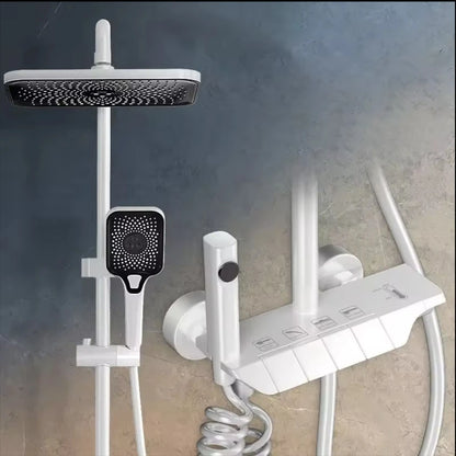 Deao 2024 New Designer Exposed Gray Color 4 Push Button Piano Key Digital Shower Faucet Mixer Set With Rainfall Shower Head