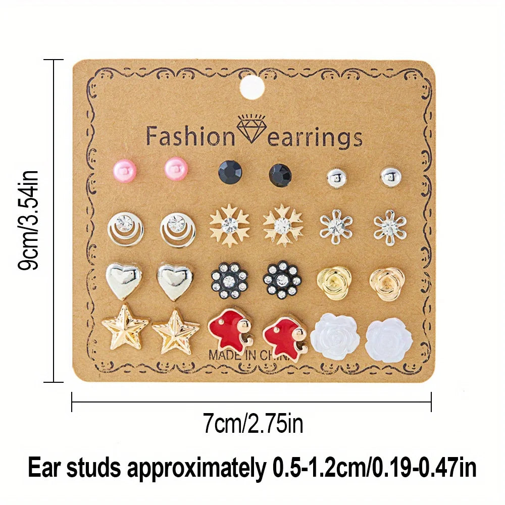 84Pairs Multi-style Stud Earrings for Women, Elegant Butterfly Strawberry Heart Daisy Flower Earrings, Multiple Month Design