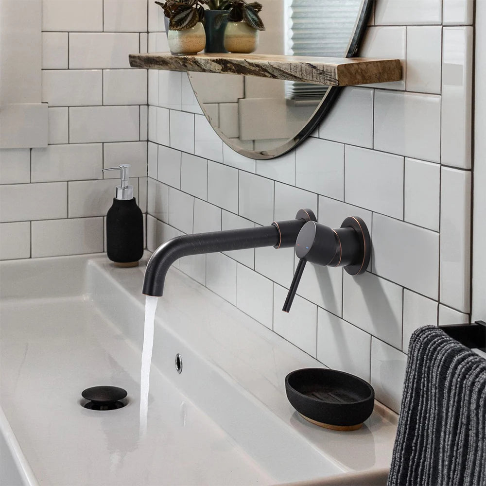 Oil Rubbed Bronze Bathroom Faucet Cold Hot Water Tap Wall Tap Single Handle Faucet for Bathroom Sink,Wall Mount Bathroom Faucet
