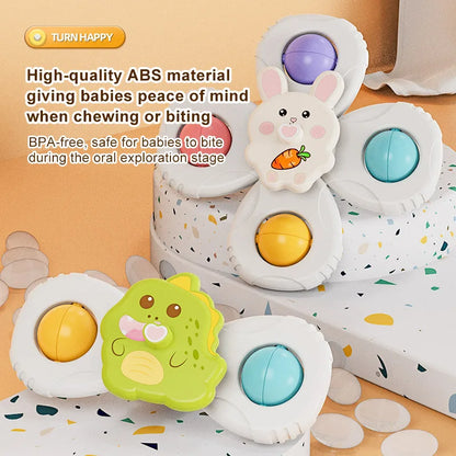 Cartoon suction cups for babies table fun spinning tops Children baby soothing toy Fidgety spinner grip training  Splashing toy