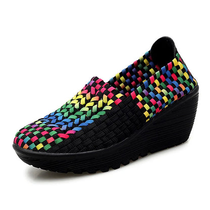 New Women Sneakers Summer Casual Shoes Woven Flat Platform Women's Shoes Breath Loafers Lady Footwear Soft Zapatos Plus Size 42