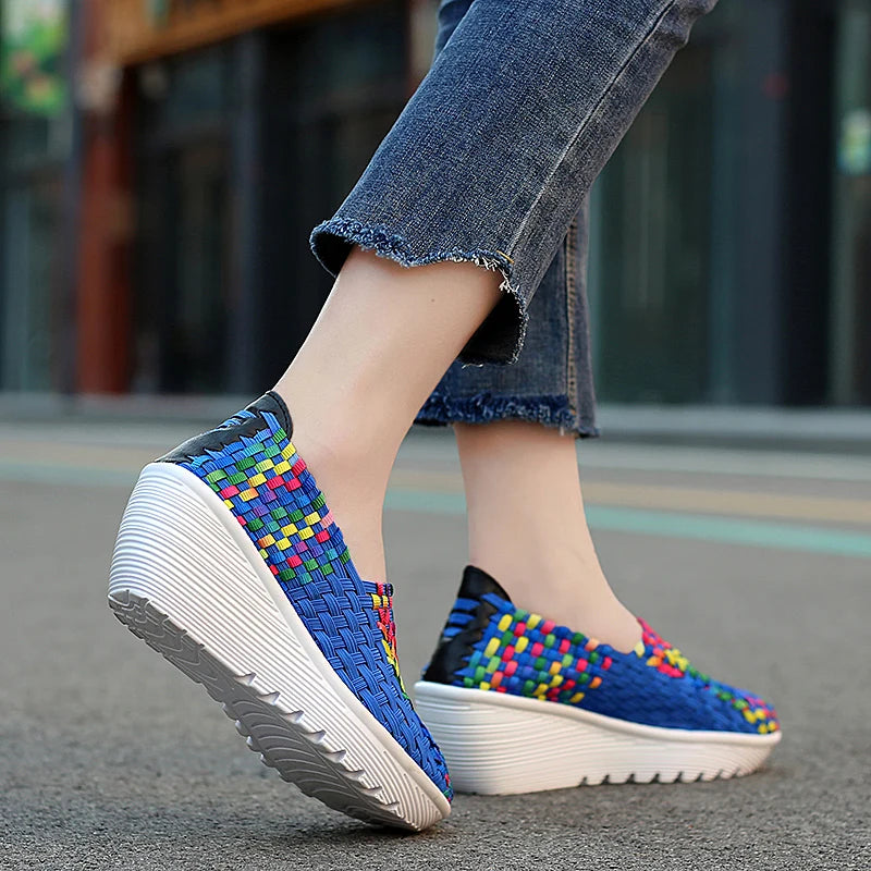 New Women Sneakers Summer Casual Shoes Woven Flat Platform Women's Shoes Breath Loafers Lady Footwear Soft Zapatos Plus Size 42