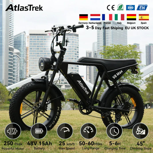 V8 High-Speed Mountain Bike 48V 20-Inch Wide Tires 15Ah Lithium Battery Rear Hub Motor EU Warehouse