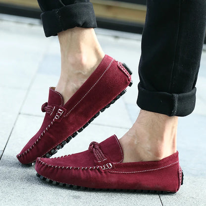 Size 38-46 Flat Suede Leather Moccasin Boat Shoes Breathable and Anti-Slip Driving Loafer for Men Winter Appropriate