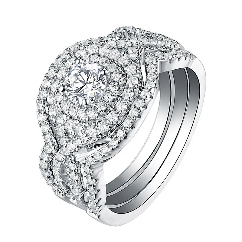 Q024 Women's White Gold Diamond Engagement Ring Round Brilliant Cut D Color Halo Design