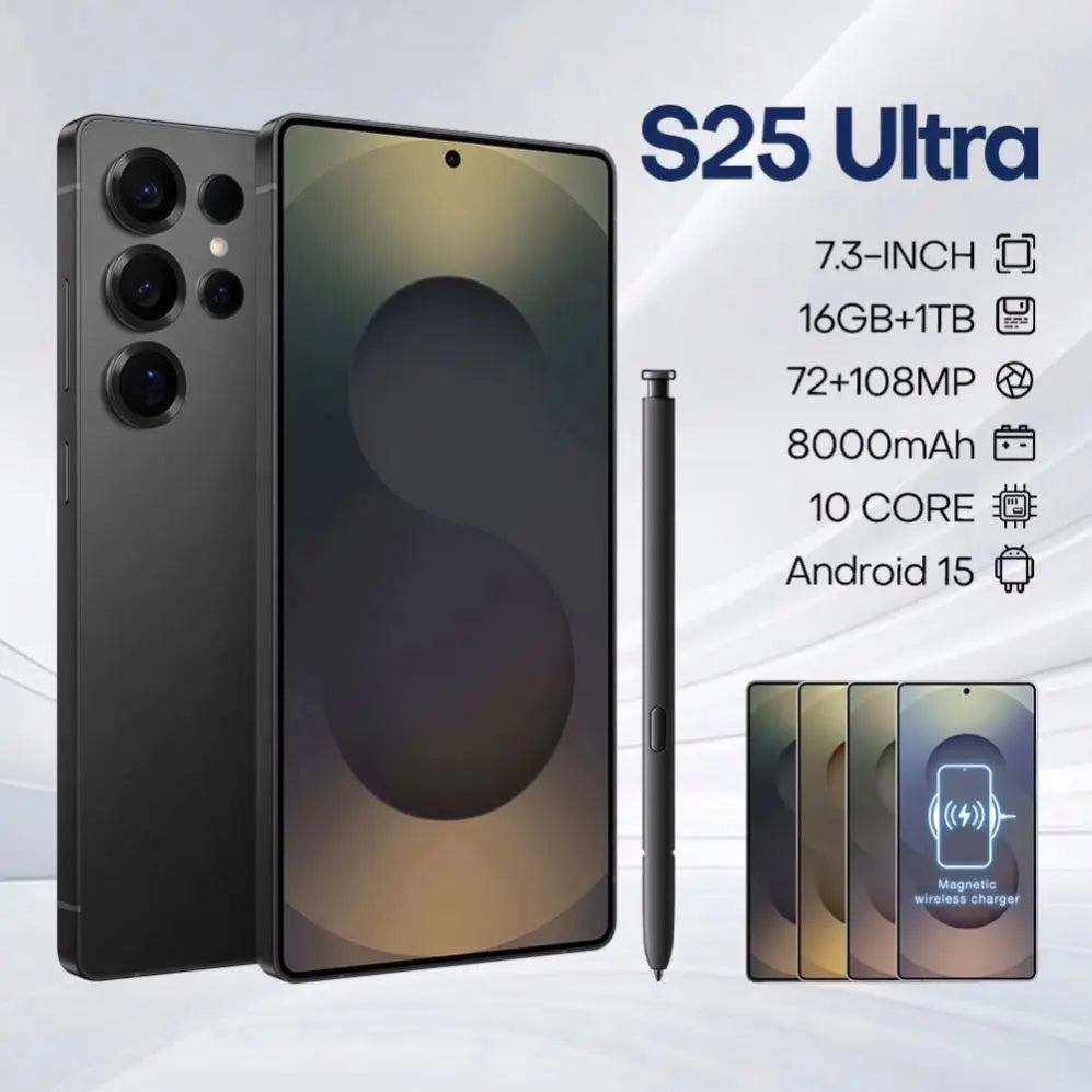 New Androsd S25Ultra Full-screen Smartphone 5g 7.3-snch 48MP+108MP Dual Card Face Recognstson 16GB+1TB Gamsng Telephone