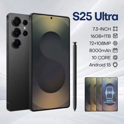 New Androsd S25Ultra Full-screen Smartphone 5g 7.3-snch 48MP+108MP Dual Card Face Recognstson 16GB+1TB Gamsng Telephone
