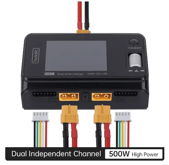 Toolkitrc M6D 500W 15A DC Dual Channel Mini Smart Charger Discharger Plastic Power Supply 1-6S Lipo Battery FPV Drone RC Remote
