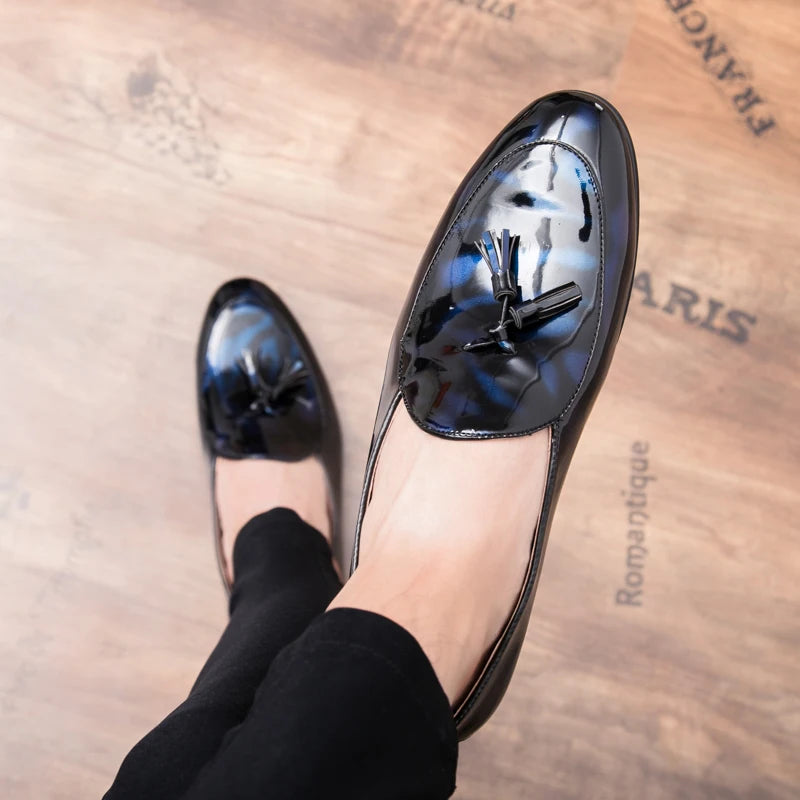 Tassel Leather Oxfords Shoes Men Loafers Casual Slip on Men Dress Shoes Italian Graceful Wedding Party Shoes Men Moccasins Black