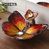 Deluxe Blue Art butterfly Tempered Glass Table Top Wash Basin for Public Toilet Family Bathroom Hotel Shower Room Sinks