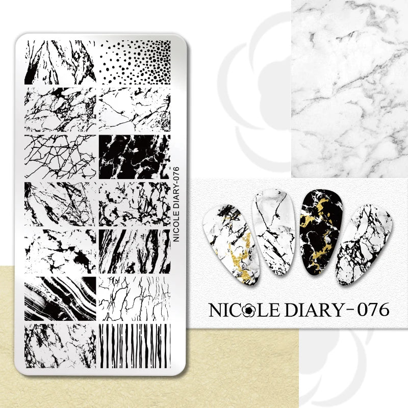 NICOLE DIARY Rose Flower Nail Stamping Plates Image Template Valentine's day Love Heart Printing Stencil Nail Art Manicure Tools