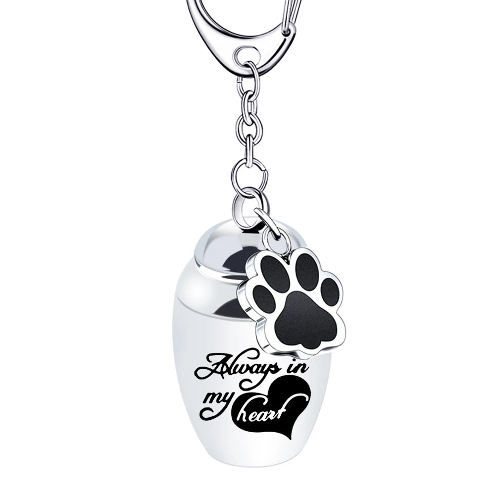 Silver Waterproof Cremation Pet Urns Keychain Cylinder Cat Dog Urn for Pet Ashes Cremation Keepsake Memorial Ashes Jewelry Pend
