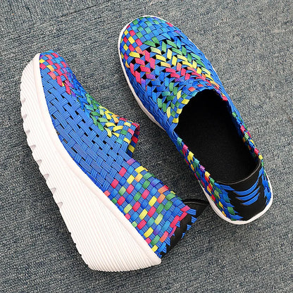 New Women Sneakers Summer Casual Shoes Woven Flat Platform Women's Shoes Breath Loafers Lady Footwear Soft Zapatos Plus Size 42
