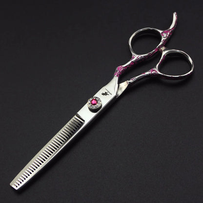 7.0 Inch  Pink plum Handle  Veterinary Animal Shaped Scissors Pet Grooming Scissors Pet Fishbone Teeth 5 Scissors Set PTS-114