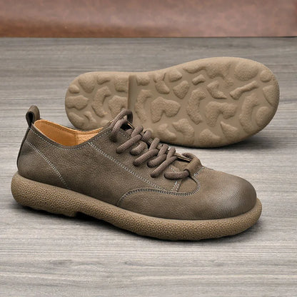 Genuine Leather Men's Round Toe Lace-up Boat Shoes Summer Breathable Rubber Outsole EVA Midsole Solid Pattern Casual Wear