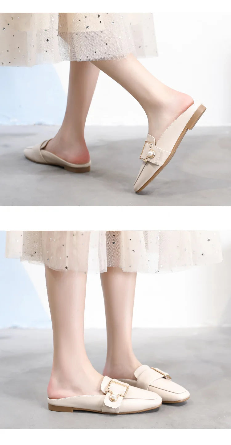 New Women Slipper Casual Shoes Fashion Women's Leather Loafers No Heel Slip-on Shoes Summer Outdoor Light Ladies Walking Shoes