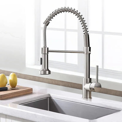 Kitchen Faucets Commercial Solid Brass Single Handle Single Lever Pull Down Sprayer Spring Matte Black Kitchen Sink Faucet Tap