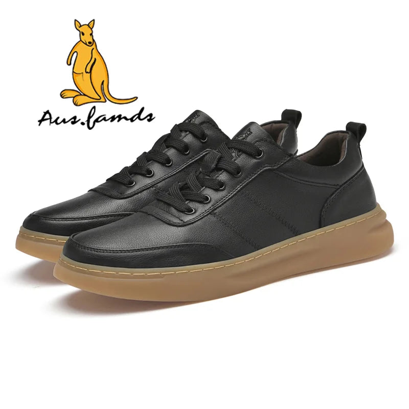 Men's Sporty High Top Casual Athletic Shoes Cowhide Genuine Leather Lining Stylish Rubber Outsole Waterproof Spring Winter