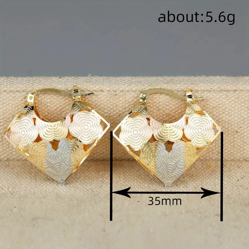 Gold Plated Floral Hoop Earrings For Women Party Fashion Dangle Earrings Alloy Metal Jewelry