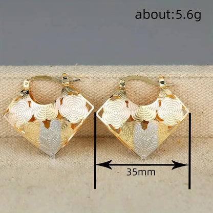 Gold Plated Floral Hoop Earrings For Women Party Fashion Dangle Earrings Alloy Metal Jewelry
