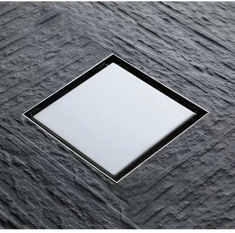 Brushed 4-Inch Square Stainless Steel Shower Floor Drain Invisible Brushed Grate Cover Strainer Tile Insert Bathroom Drainer