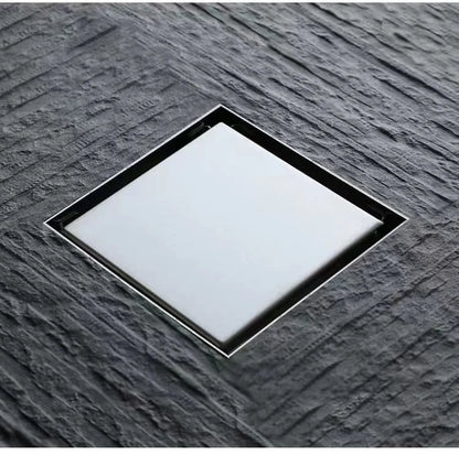 Brushed 4-Inch Square Stainless Steel Shower Floor Drain Invisible Brushed Grate Cover Strainer Tile Insert Bathroom Drainer