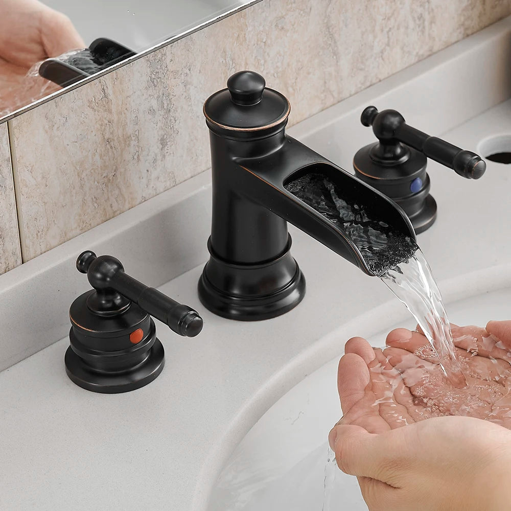 Modern 8 Inch Matte ORB Two Handle Basin Centerset Deck Mounted Lavatory Faucet Ceramic China Factory for Living Room Bathroom