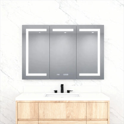 48" X 30" Silver Aluminum Rectangular LED Medicine Cabinet with Clock, Recessed or Surface Mount