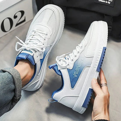 Men's White Sneakers Versatile Breathable Mesh Casual Sports Shoes Height-Increasing Walking Style Lace-Up for Summer