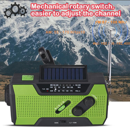 CE Certified 2000mAh Solar NOAA Radio LED Multi-Power Source for Wildfire Safety Flashlight Clock Internet Radio FM Radio