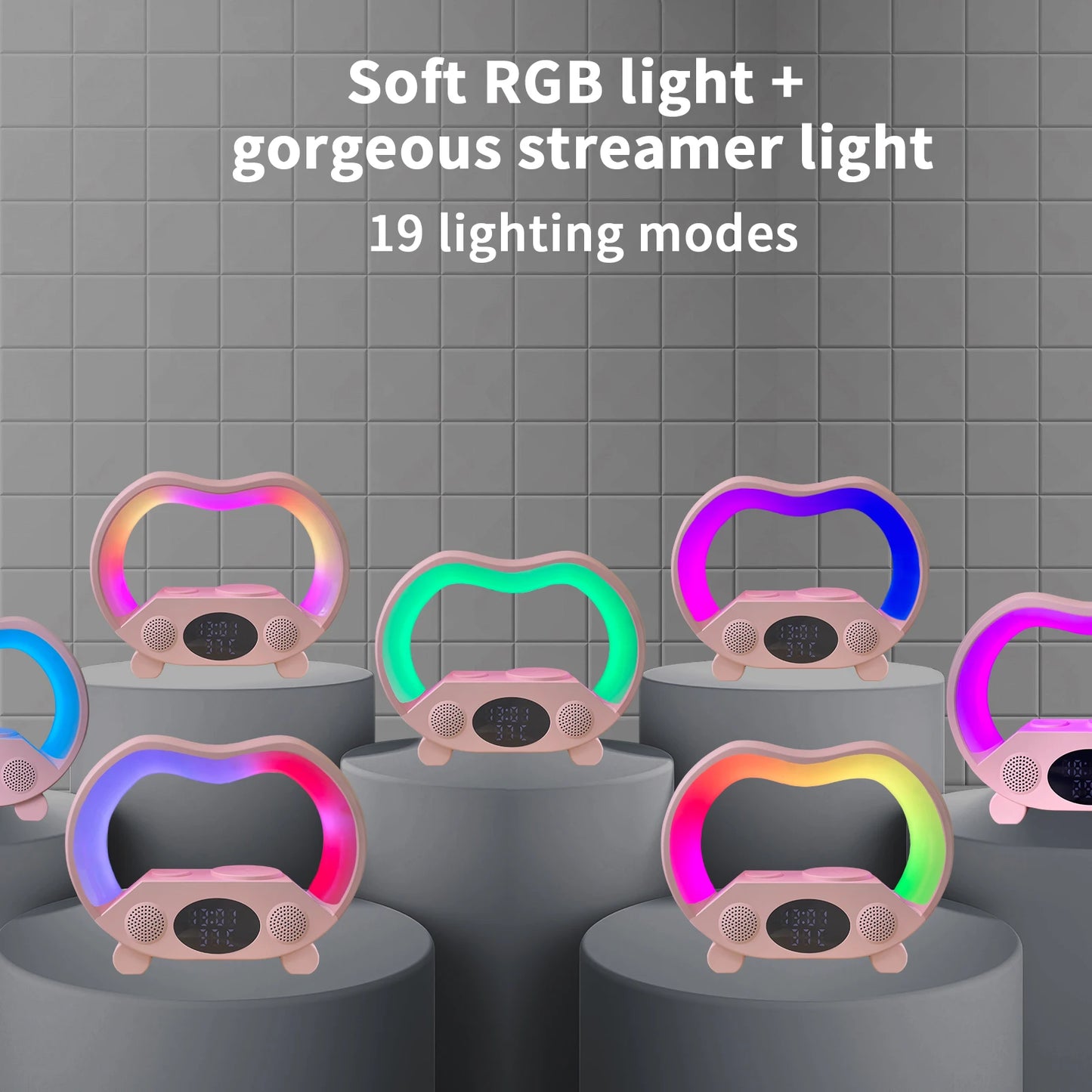 Wholesale Price Smart RGB Alarm Clock Colorful Light  Mini Size G Shape Speaker Wake up Lamp with Charger for Iwatch