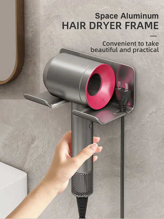 White Gun Grey Bathroom Aluminum Hair Dryer Tools Storage Holders Wall Mounted Shelf Storage Rack by PDG ibma