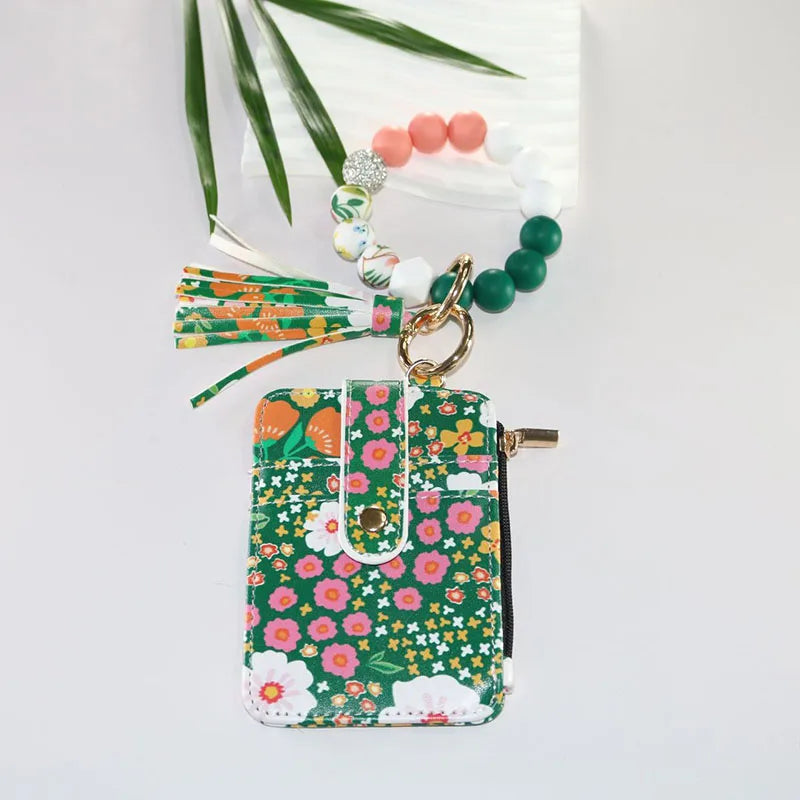 2025 New Fruit  Pattern Leather  Bracelet Fringe Key Chin Card Bag Document Wrist Portable Keychain  Zipper Card Holder Wallet