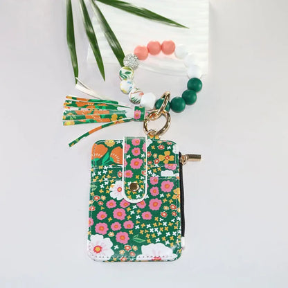 2025 New Fruit  Pattern Leather  Bracelet Fringe Key Chin Card Bag Document Wrist Portable Keychain  Zipper Card Holder Wallet
