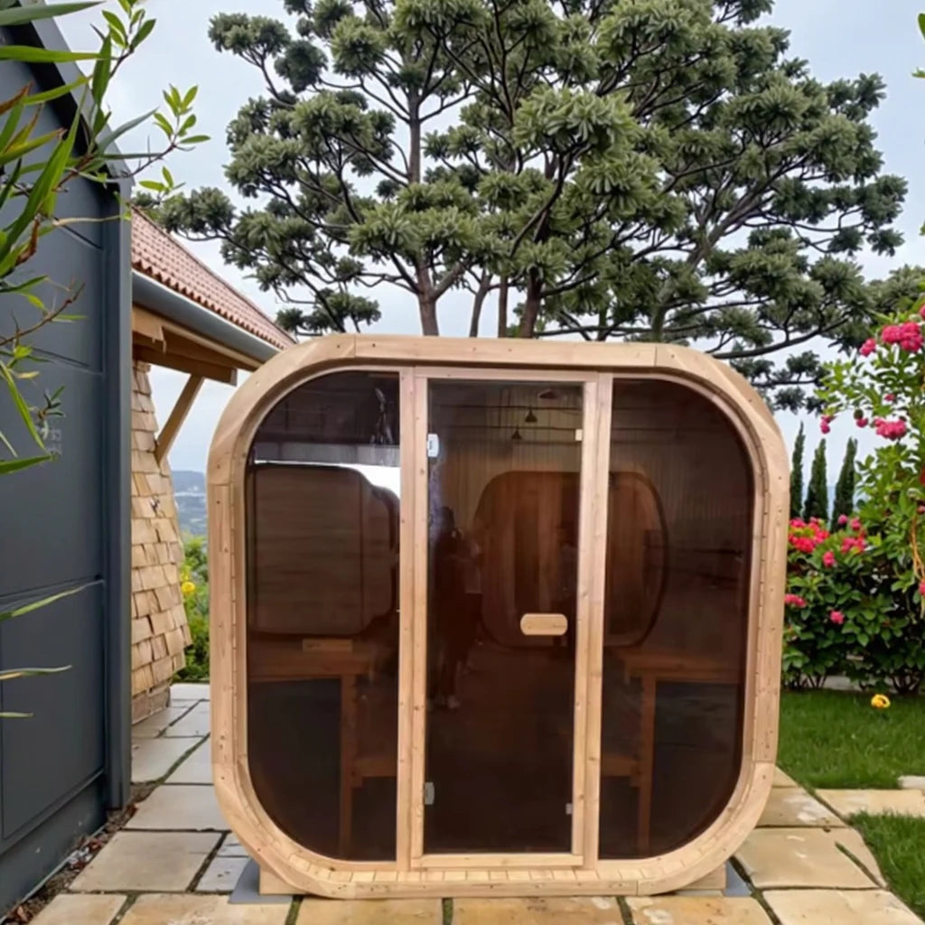 Elegant Square Home Sauna Suite Featuring a Professional Stainless Steel Heater