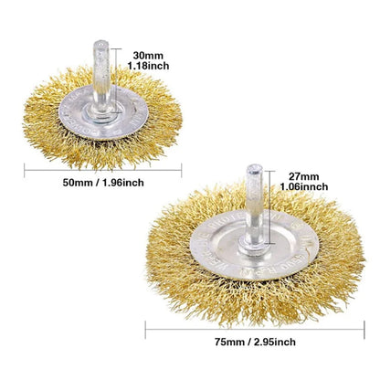 Swpeet 9Pcs Brass Coated Wire Brush Wheel & Cup Brush Set with 1/4-Inch Shank, 9 Sizes Coated Wire Drill Brush Set Perfect