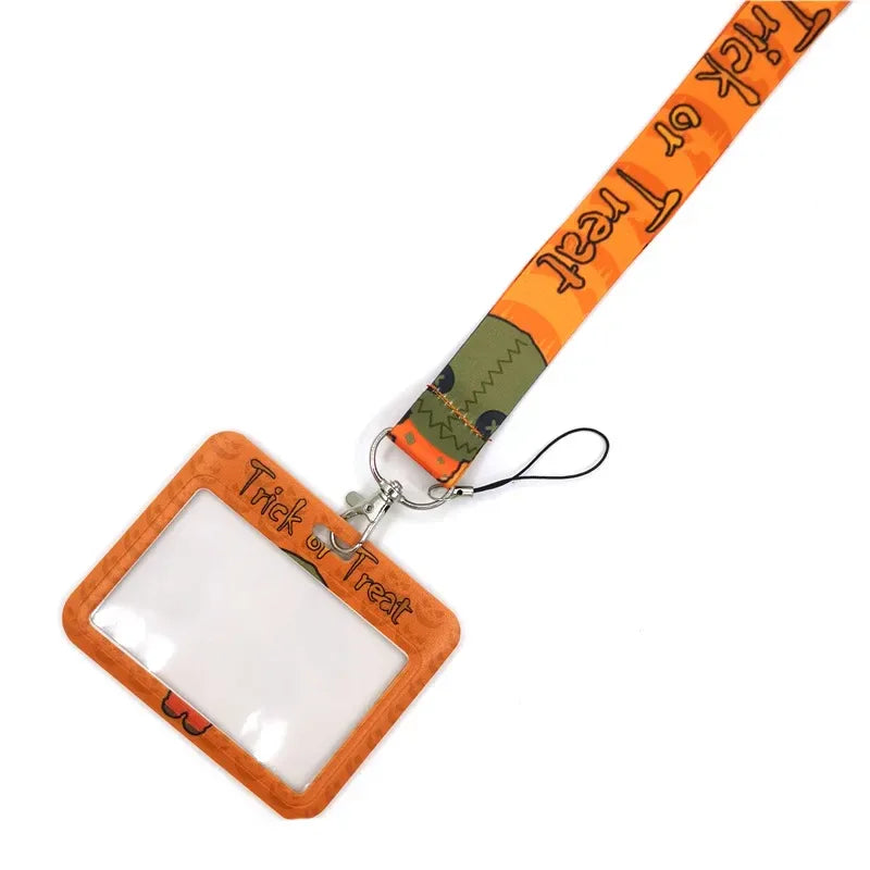 Halloween Trick R Treat Art Cartoon Anime Fashion Lanyards Bus ID Name Work Card Holder Accessories Decorations Kids Gifts