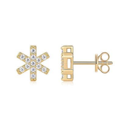 Gold Plated Starburst Stud Earrings with Moissanite Iced Out Minimalist Design for Women