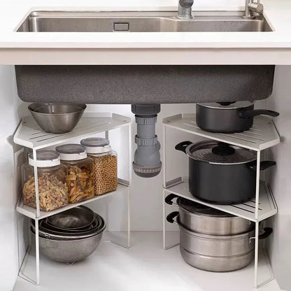 2 Tier Corner Countertop Organizer Stackable Save Space Storage Shelf Pot Spice Rack Under the Sink Holder for Kitchen Bathroom