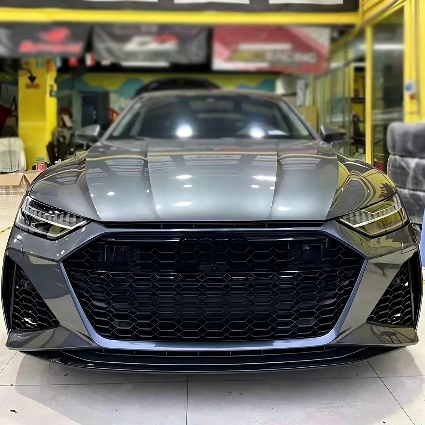 For Audi A7 S7 2019-2025 RS7 Style Front Bumper Kit with Honeycomb Grille C8 4K8 Bodykit Car Upgrade Aftermarket Parts